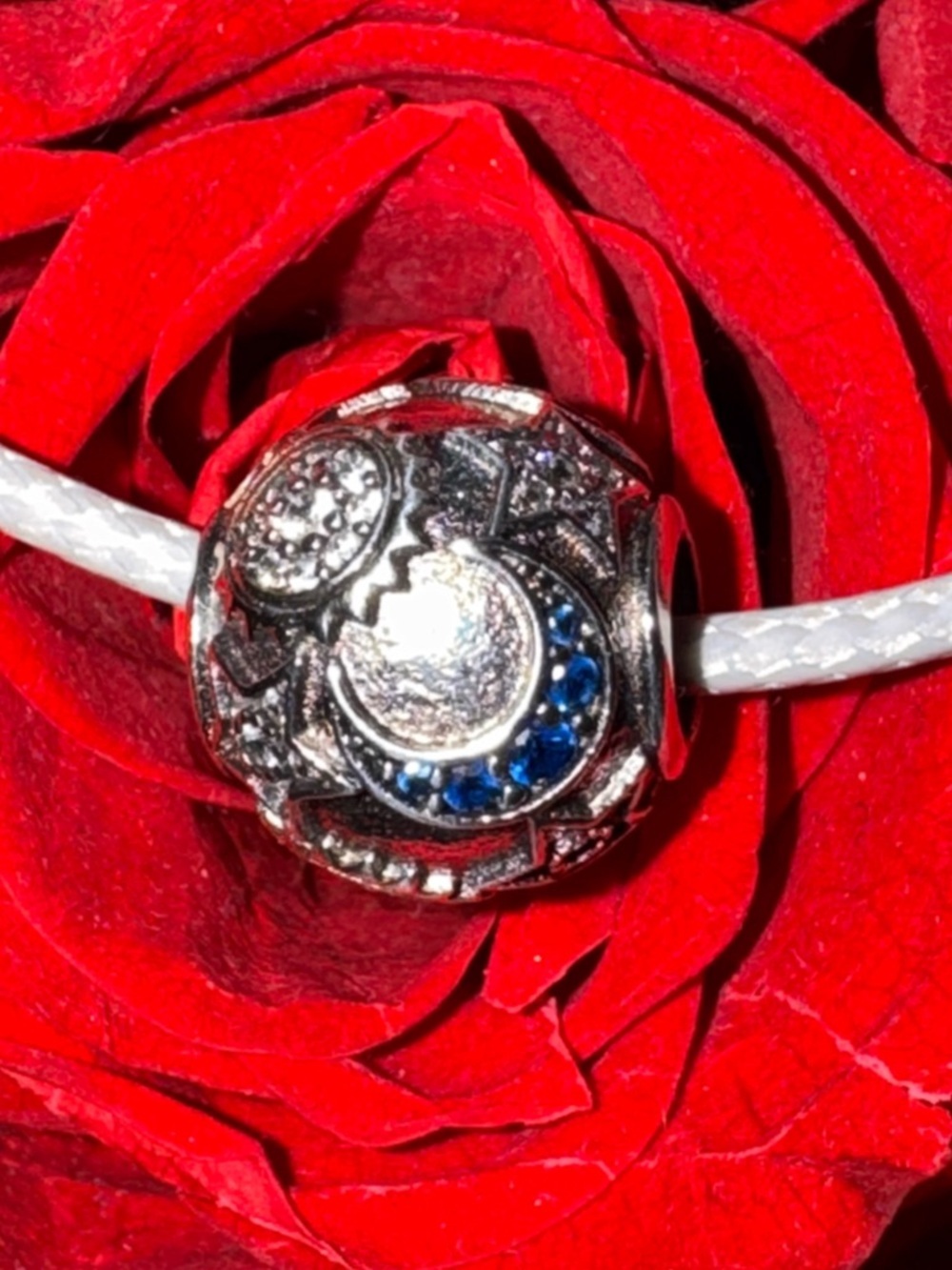 Pandora Style CZ Charm Pendant Necklace Blue Crystal Celestial Star Moon